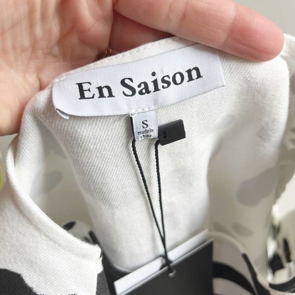 NWT En Saison Cow Print Denim Mian Mini Dress Black White Size S - Picture 9 of 10